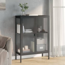 Sonata H Сайдборд, черен, 75x35x105 см, стъкло и стомана - Шкафове, Витрини, Модулни секции