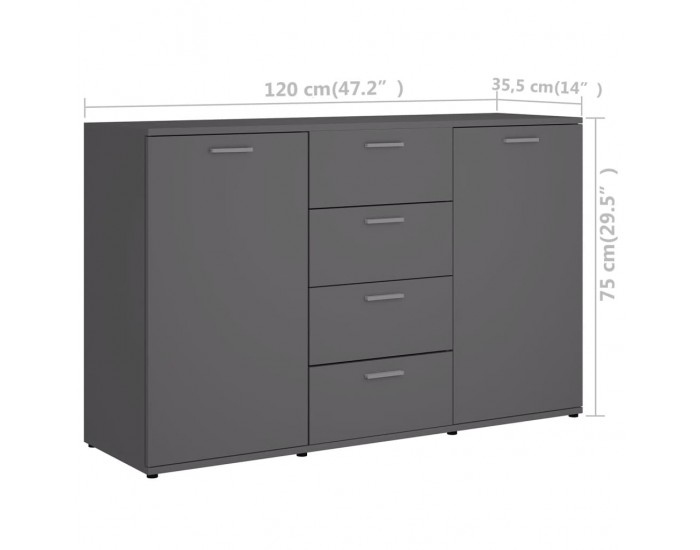 Sonata H Бюфет, сив, 120x35,5x75 см, инженерно дърво Sonata H Бюфет, сив, 120x35,5x75 см, инженерно дърво