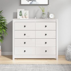 Sonata H Страничен шкаф бял 100x40x90 см борово дърво масив - Шкафове, Витрини, Модулни секции