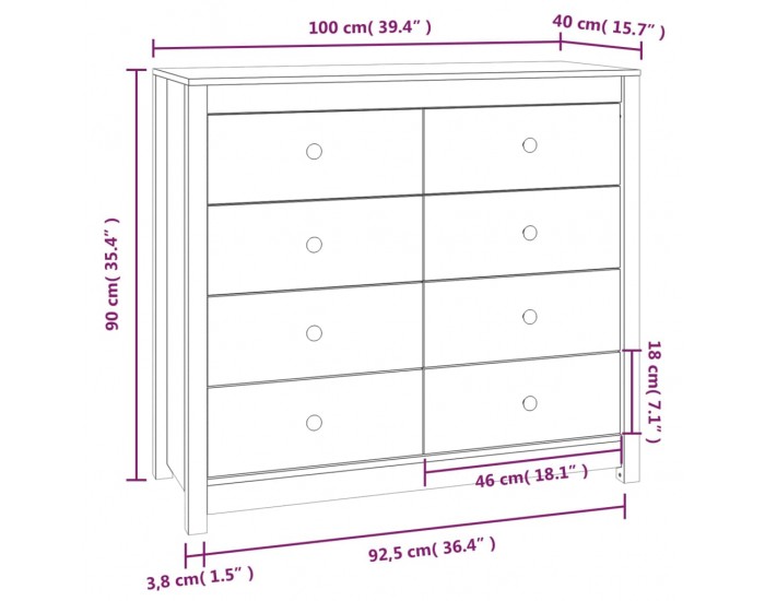 Sonata H Страничен шкаф бял 100x40x90 см борово дърво масив Sonata H Страничен шкаф бял 100x40x90 см борово дърво масив
