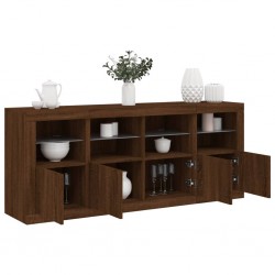Sonata H Сайдборд с LED светлини, кафяв дъб, 163x37x67 см - Шкафове, Витрини, Модулни секции