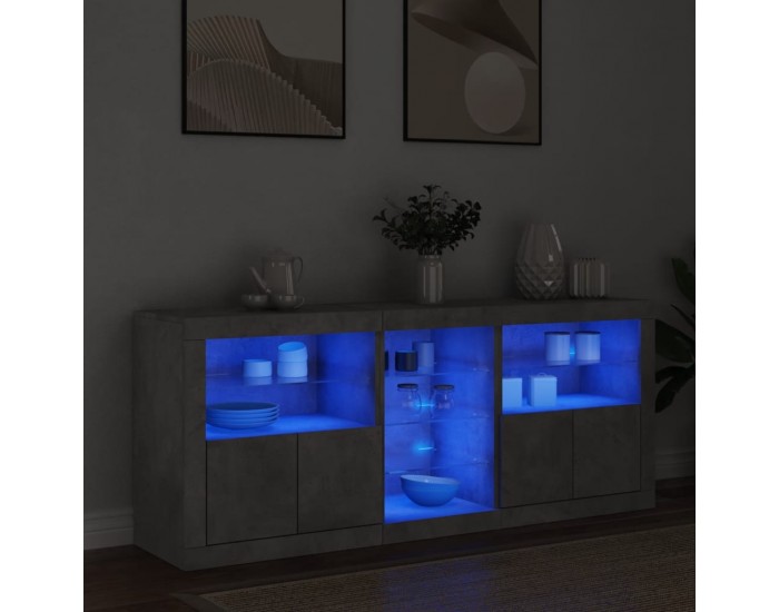 Sonata H Сайдборд с LED светлини, бетонно сив, 162x37x67 см Sonata H Сайдборд с LED светлини, бетонно сив, 162x37x67 см