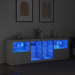 Sonata H Сайдборд с LED светлини, бял, 202x37x67 см - Шкафове, Витрини, Модулни секции