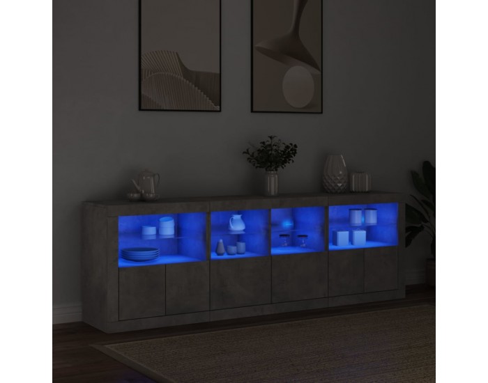 Sonata H Сайдборд с LED светлини, бетонно сив, 202x37x67 см Sonata H Сайдборд с LED светлини, бетонно сив, 202x37x67 см