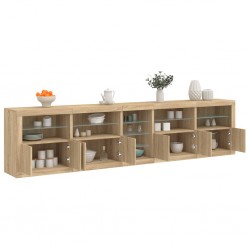 Sonata H Сайдборд с LED светлини, сонома дъб, 283x37x67 см - Шкафове, Витрини, Модулни секции