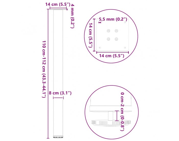 Sonata H Крака за бар маса 4 бр. черни 110-112 см стомана Sonata H Крака за бар маса 4 бр. черни 110-112 см стомана