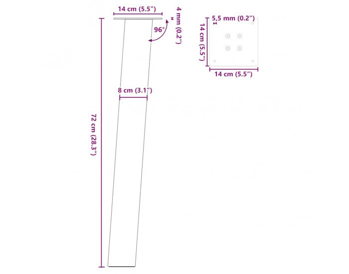Sonata H Крака за масичка за кафе 4 бр черни 72 см стомана