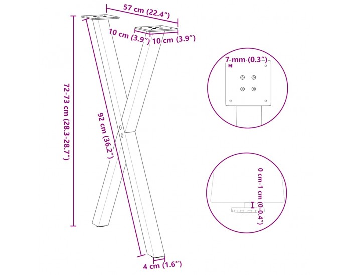 Sonata H Крака за маса за хранене с форма на X 2 бр. черни 57x(72-73) cm