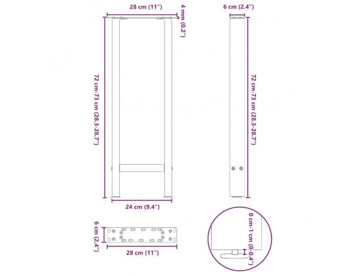 Sonata H Конзолна маса Крака черни 2 бр. 28x(72-73) cm стомана Sonata H Конзолна маса Крака черни 2 бр. 28x(72-73) cm стомана