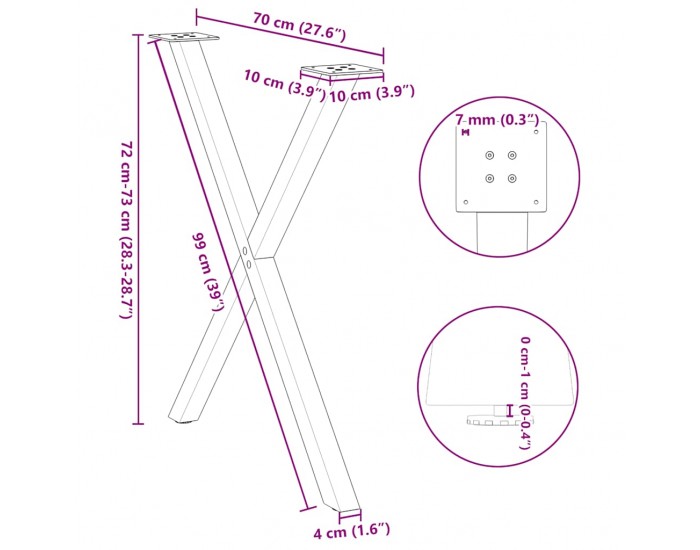 Sonata H Крака за трапезна маса с X-образна 2 бр 80x(72-73) см стомана