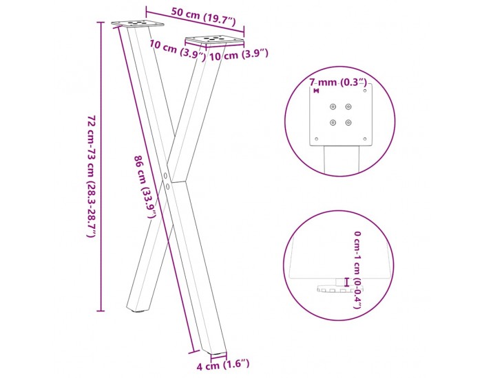 Sonata H Крака за маса за хранене с форма на X 2 бр. черни 50x(72-73) cm