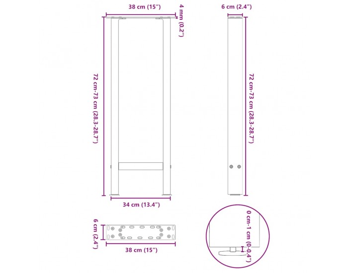 Sonata H Крака за конзолна маса черни 2 бр. 38x(72-73) cm стомана Sonata H Крака за конзолна маса черни 2 бр. 38x(72-73) cm стомана
