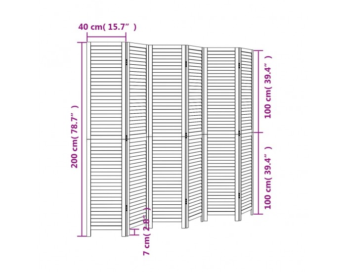 Sonata H Разделител за стая, 6 панела, черен, дърво пауловния масив