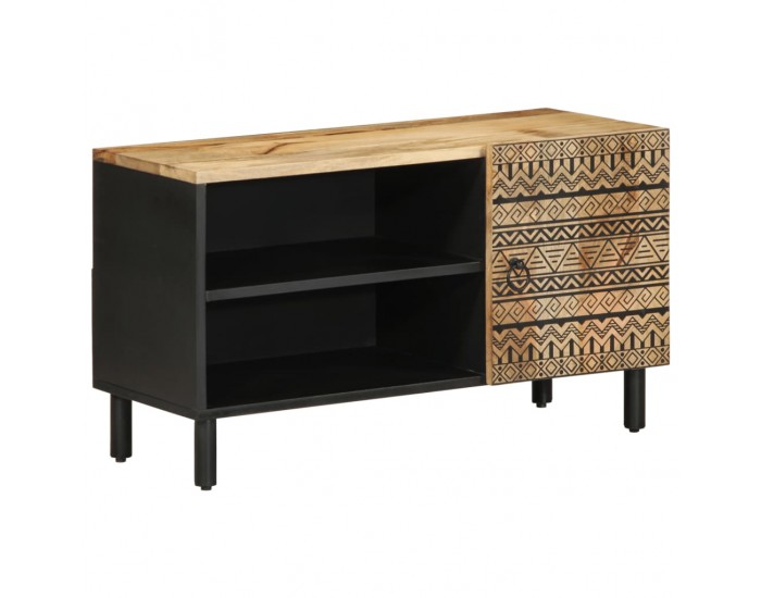 Sonata H ТВ шкаф, черен, 80x33,5x46 см, грубо мангово дърво масив