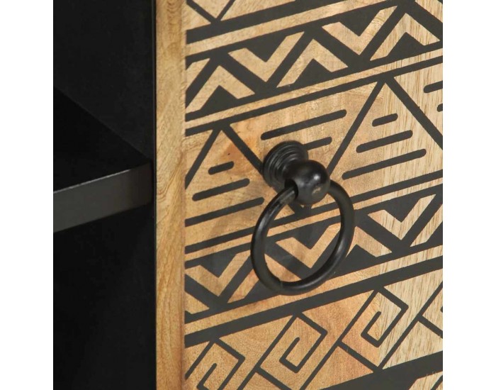 Sonata H ТВ шкаф, черен, 80x33,5x46 см, грубо мангово дърво масив