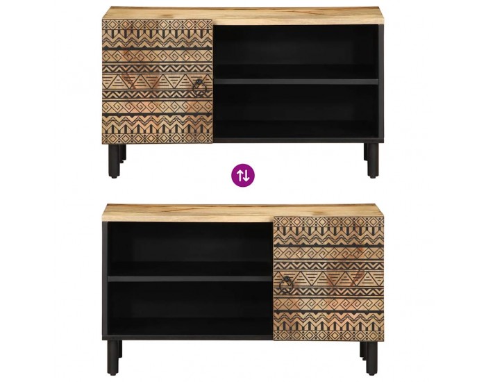 Sonata H ТВ шкаф, черен, 80x33,5x46 см, грубо мангово дърво масив