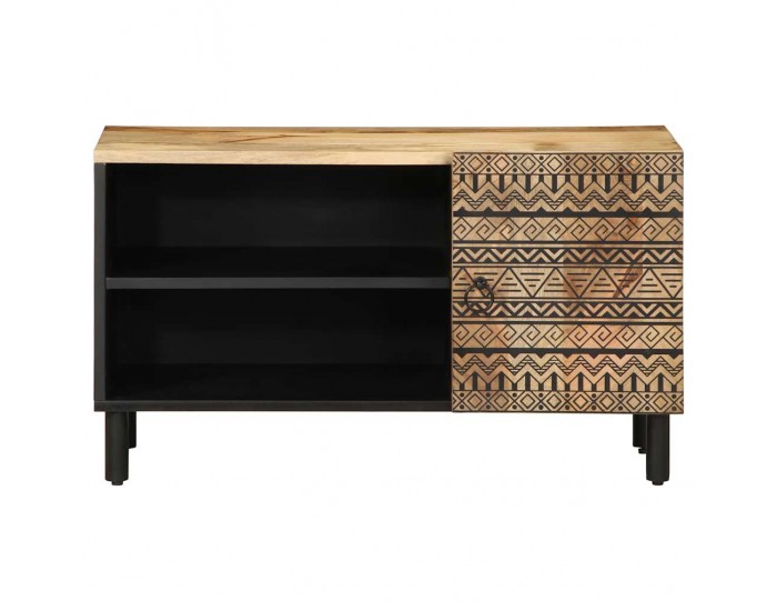 Sonata H ТВ шкаф, черен, 80x33,5x46 см, грубо мангово дърво масив