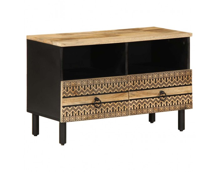 Sonata H ТВ шкаф, черен, 70x33,5x46 см, грубо мангово дърво масив