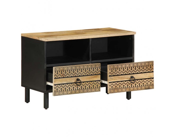 Sonata H ТВ шкаф, черен, 70x33,5x46 см, грубо мангово дърво масив