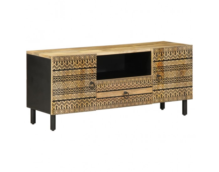 Sonata H ТВ шкаф, черен, 105x33,5x46 см, грубо мангово дърво масив