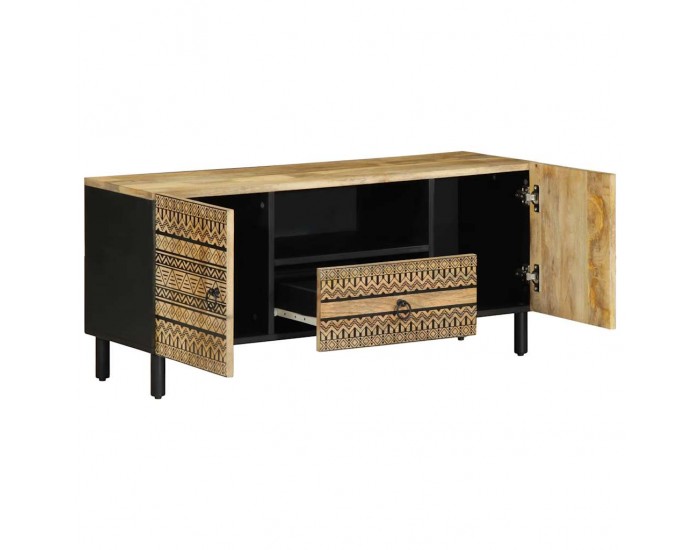 Sonata H ТВ шкаф, черен, 105x33,5x46 см, грубо мангово дърво масив
