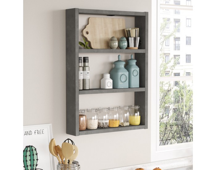 Lappajärvi кухненски рафт с 3 рафта 60 x 43 x 9 см бетонен вид []