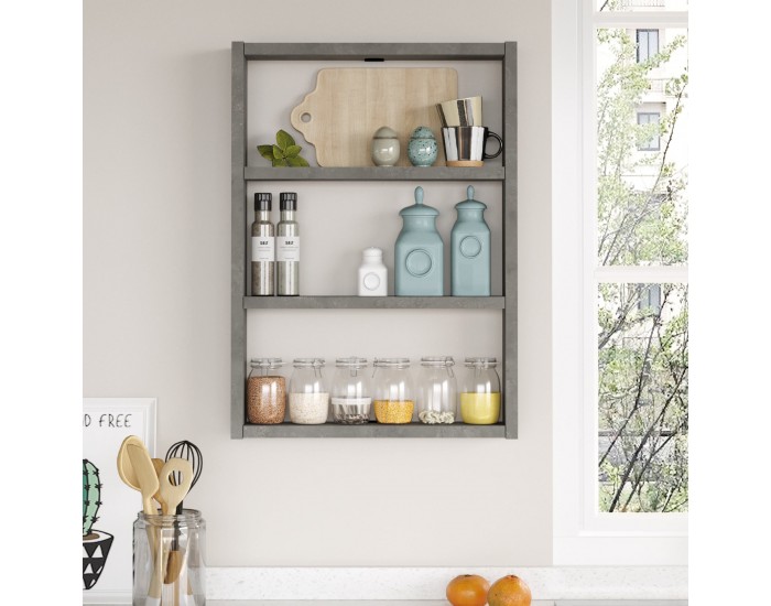 Lappajärvi кухненски рафт с 3 рафта 60 x 43 x 9 см бетонен вид []