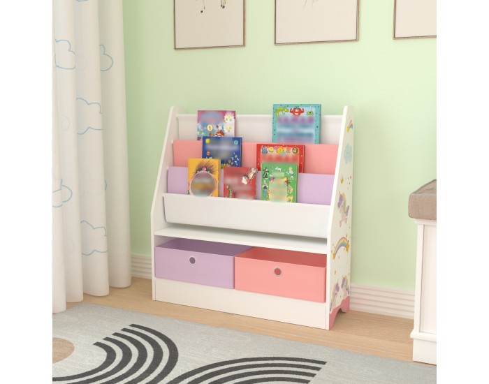 Детска етажерка Neda мотив еднорог бяло/лилаво/розово []