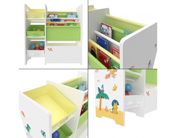 Детска етажерка Vimianzo мотив динозавър бяло/зелено/жълто []