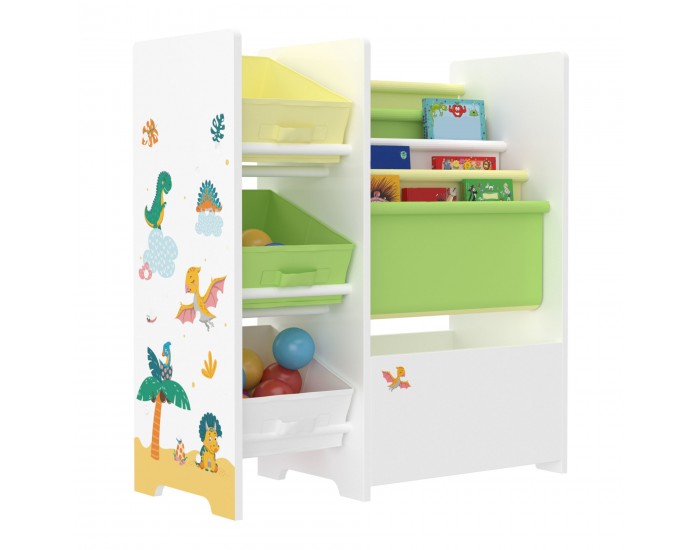 Детска етажерка Vimianzo мотив динозавър бяло/зелено/жълто []