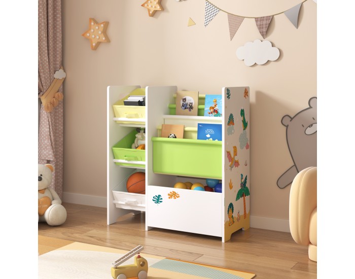 Детска етажерка Vimianzo мотив динозавър бяло/зелено/жълто []