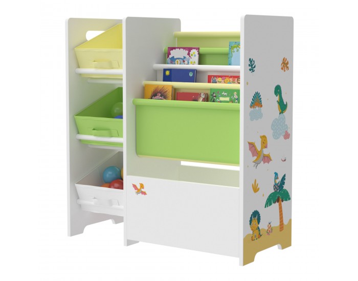 Детска етажерка Vimianzo мотив динозавър бяло/зелено/жълто []