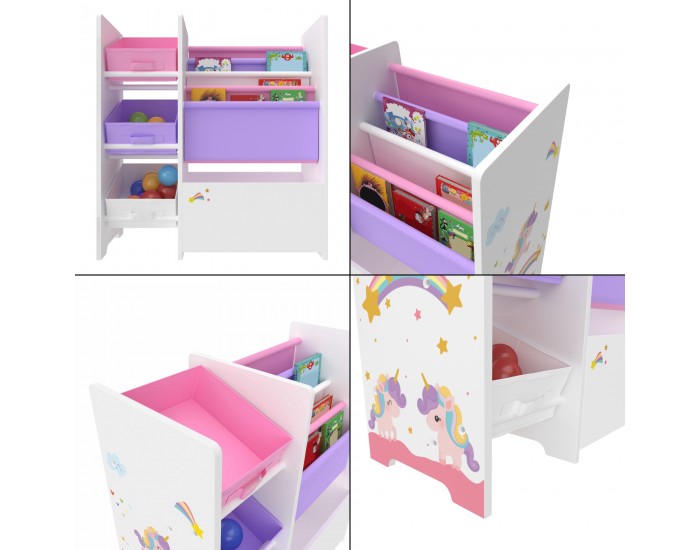 Детска етажерка Vimianzo мотив еднорог бяло / лилаво / розово []
