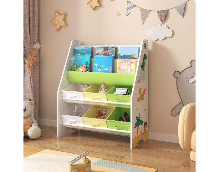 Детска етажерка Ponteceso динозавър мотив бяло/зелено/жълто []