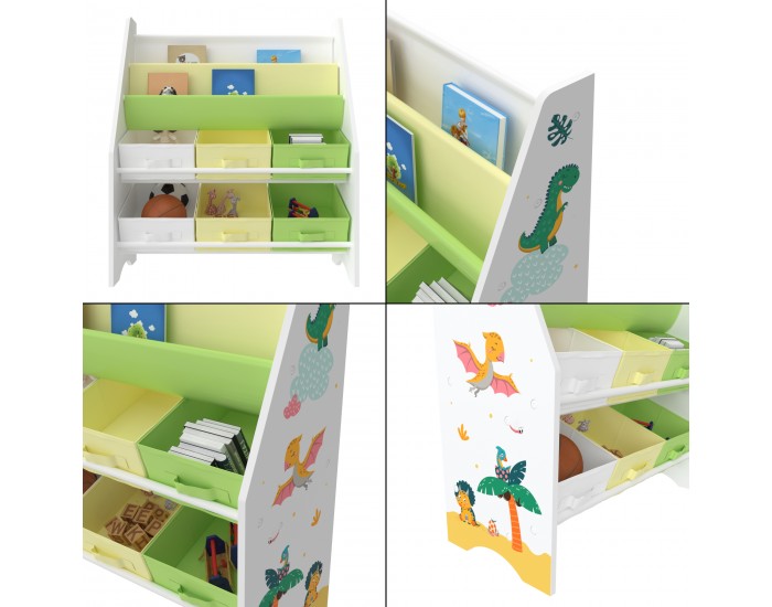 Детска етажерка Ponteceso динозавър мотив бяло/зелено/жълто []