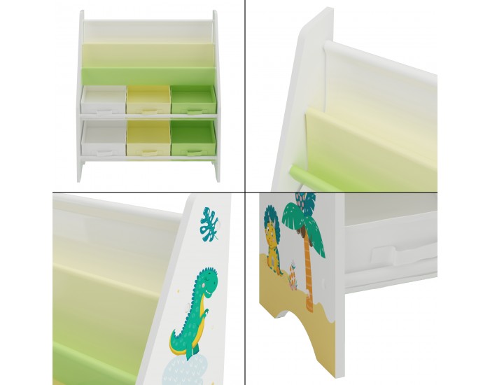 Детска етажерка Ponteceso динозавър мотив бяло/зелено/жълто []