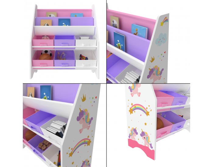 Детска етажерка Ponteceso мотив еднорог бяло/лилаво/розово []