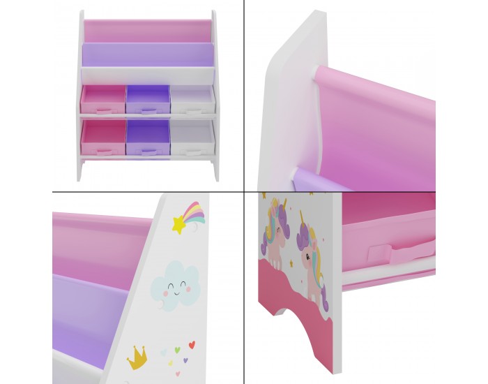 Детска етажерка Ponteceso мотив еднорог бяло/лилаво/розово []