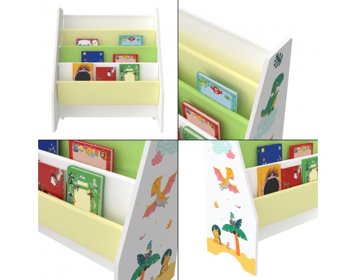 Детска етажерка Fisterra мотив динозавър бяло/зелено/жълто []