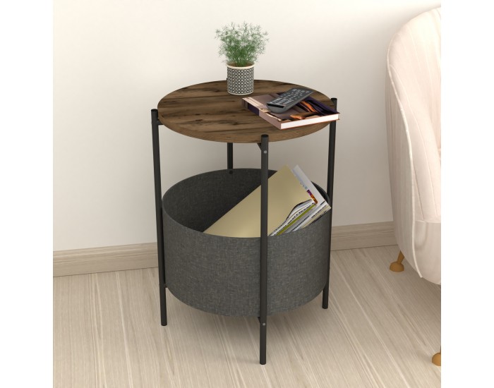 Помощна масичка Hofors 60x43см антрацит/дъб, антична []