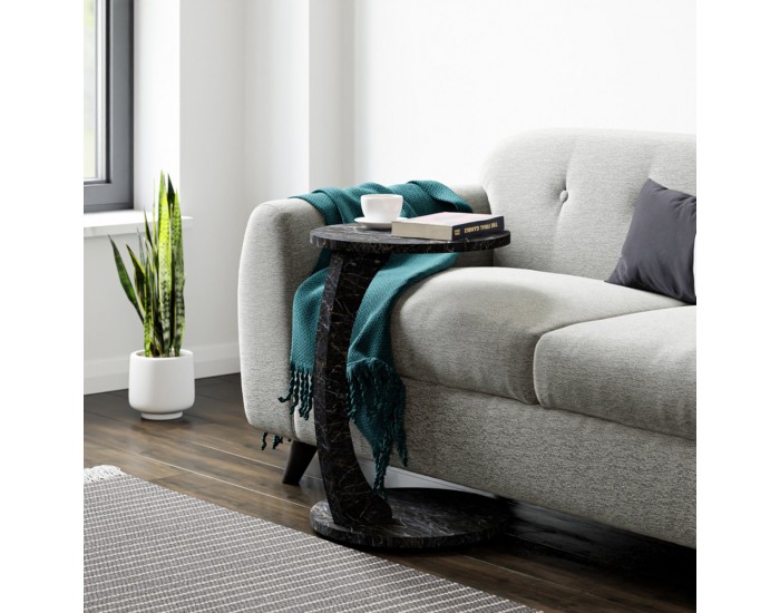 Помощна маса Holeby 56 x Ø 38 см мраморна визия, черна []