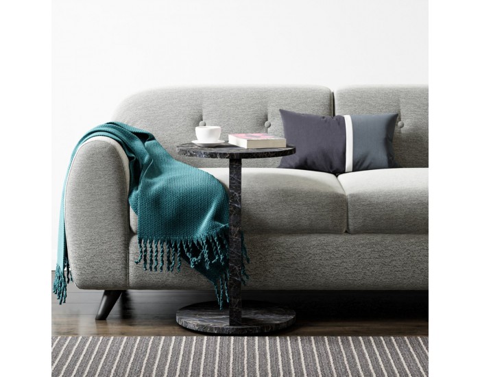 Помощна маса Holeby 56 x Ø 38 см мраморна визия, черна []