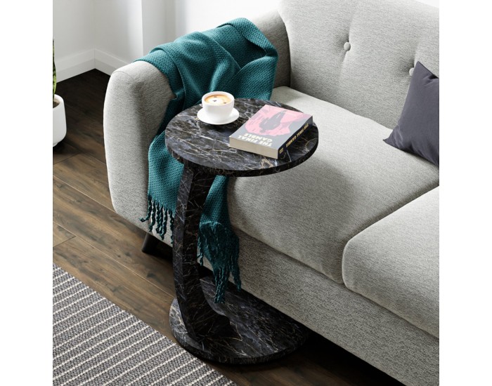 Помощна маса Holeby 56 x Ø 38 см мраморна визия, черна []