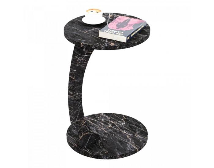 Помощна маса Holeby 56 x Ø 38 см мраморна визия, черна []