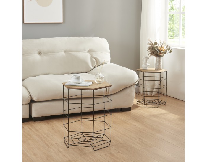 Комплект помощна маса Hørsholm от 2 метални кошници черни / цвят дърво []