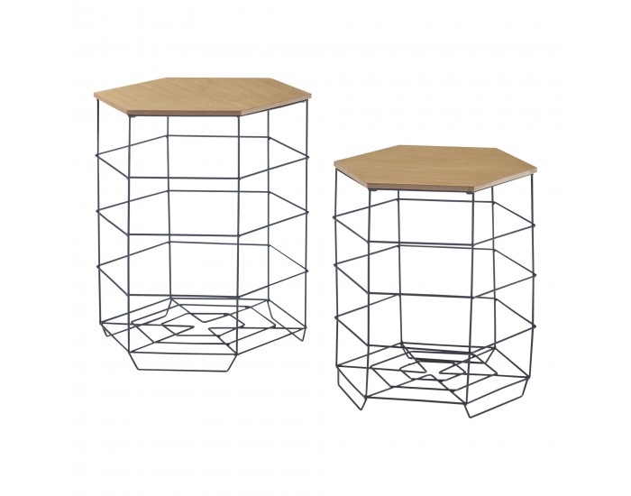 Комплект помощна маса Hørsholm от 2 метални кошници черни / цвят дърво []