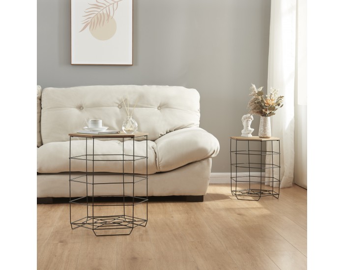 Комплект помощна маса Hørsholm от 2 метални кошници черни / цвят дърво []