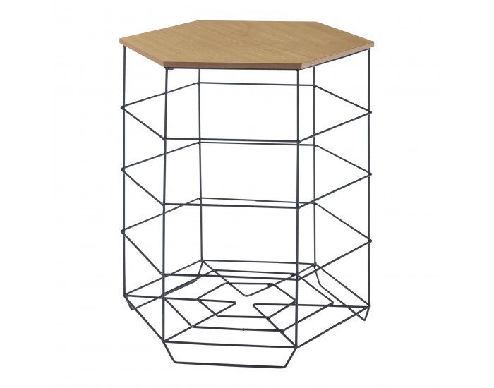 Комплект помощна маса Hørsholm от 2 метални кошници черни / цвят дърво []