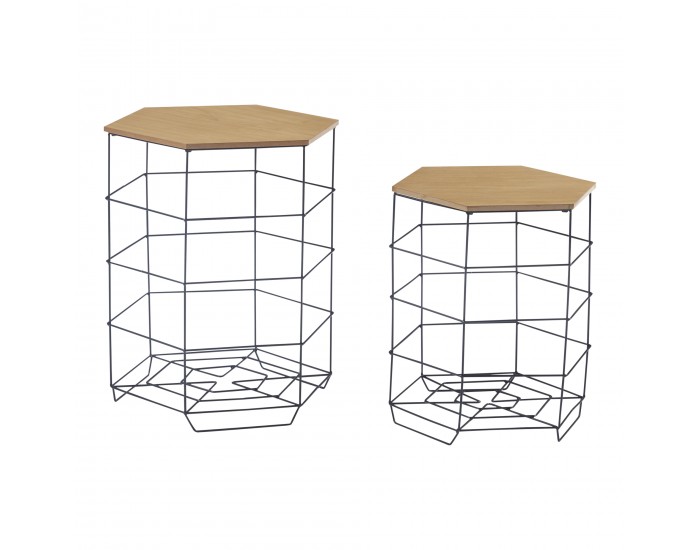 Комплект помощна маса Hørsholm от 2 метални кошници черни / цвят дърво []