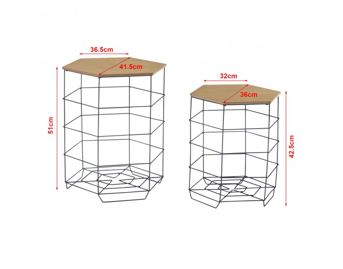 Комплект помощна маса Hørsholm от 2 метални кошници черни / цвят дърво []